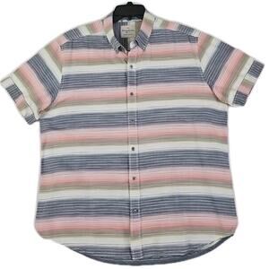 Tommy Bahama Jeans Island Crafted~Men's Size L~Gray/Pink Striped Button Up Shirt